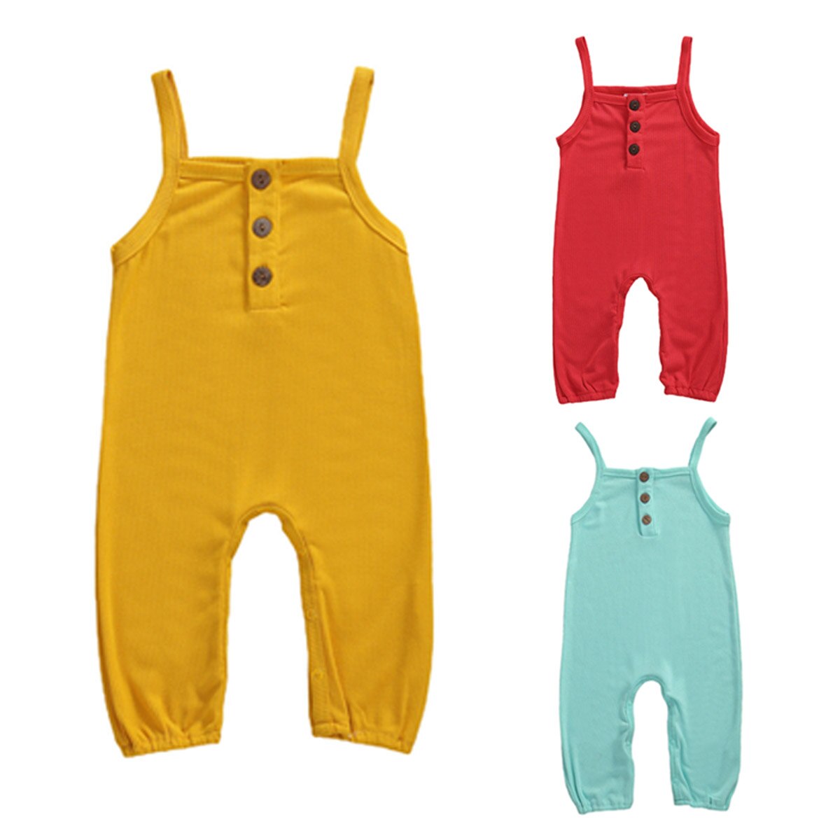 Bambino del bambino Infantile Del Bambino Delle Ragazze Dei Ragazzi Vestiti Senza Maniche A Coste Pagliaccetto Tuta Tuta di Estate di Un Pezzo Solido Abiti di Cotone