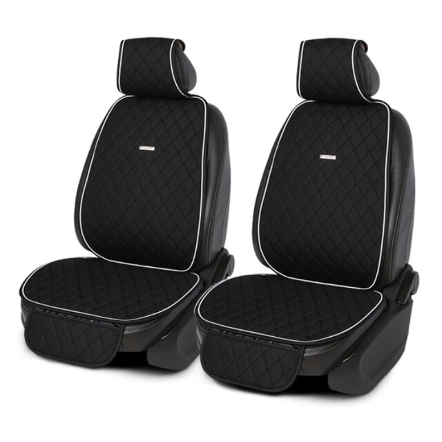 AUTOROWN Natural Flax Car Seat Cushion Universal Size Linen Fabric Seat Cover Auto Accessories Summer Automobile Seat Covers: 2pc BLACK-BLACK