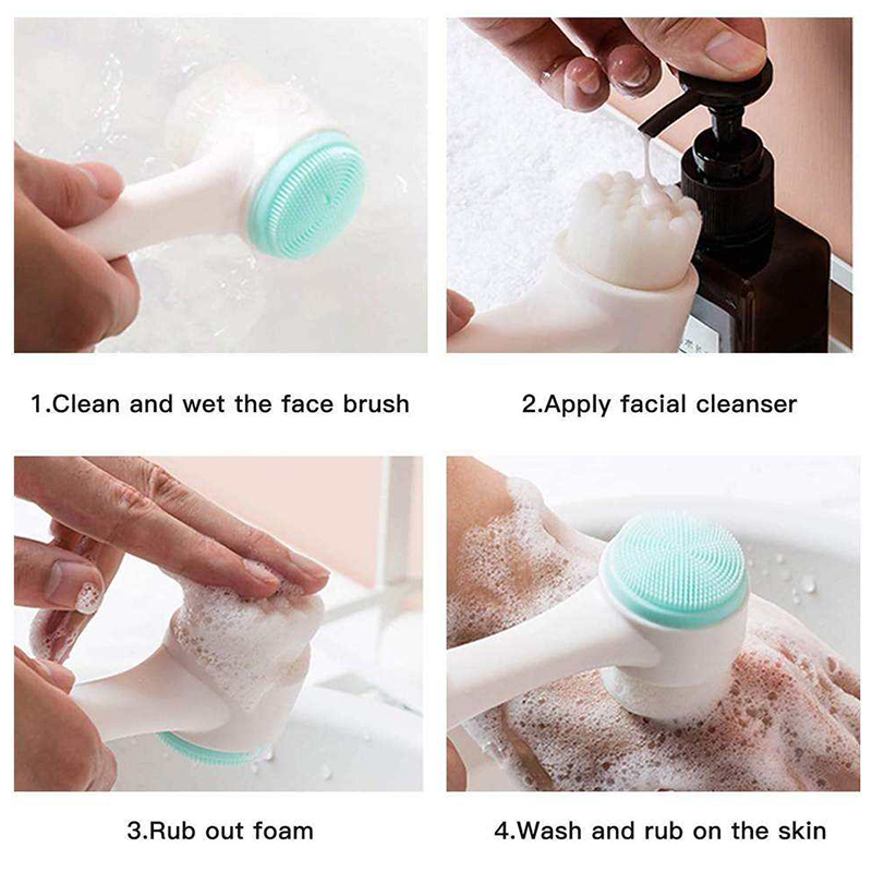 Brosse de nettoyage du visage Double Silicone 3D, Massage manuel, brosse pour le visage, exfoliant à poils souples, brosse de lavage du visage Double face