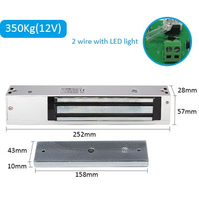 Cerradura magnética eléctrica para puerta de Control de acceso, cerrojo electromagnético de 280KG, 500 libras, 350KG, 800 libras, CC de 12V/24V: 350Kg-12V