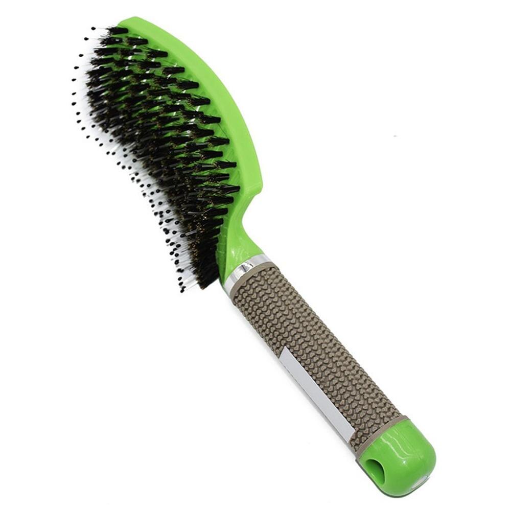 Vrouwen Haar Kam Hoofdhuid Massage Kam Varkenshaar En Nylon Haarborstel Natte Krullend Ontwarren Haar Borstel Voor Salon Kappers Styling Tools: green