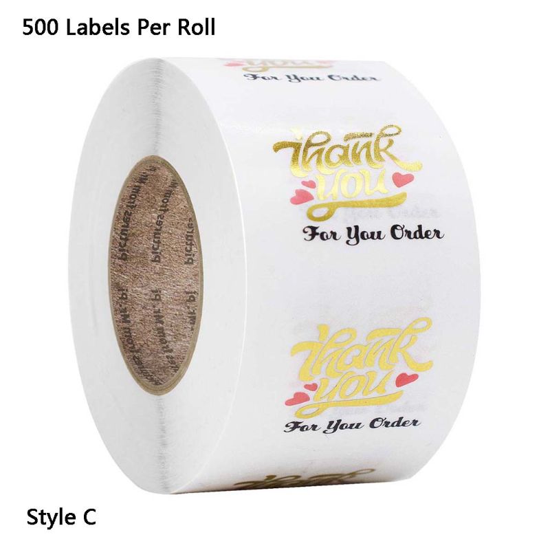 500 Uds./rollo redondo transparente gracias por su pedido Paquete de pegatinas sello etiqueta hecho a mano tarjeta Scrapbooking Decoración: 5AC703779-C