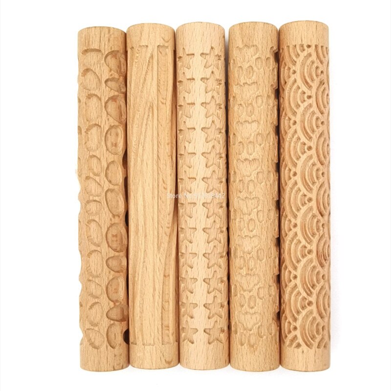 Pottery Art Wood Texture Roll Relief Tree Stone Flower Pattern Embossed Rod Mud Roll DIY Ceramic Sculpture Modeling Clay Tools