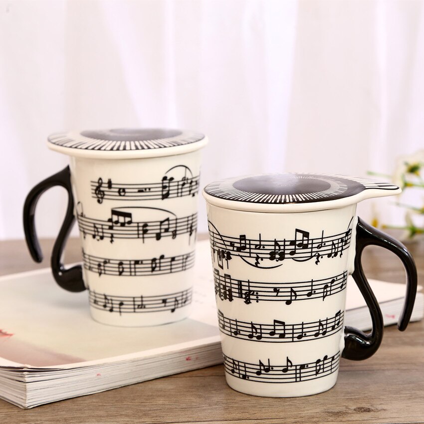 Ceramic Music Cup Musical Note Mug Couple Keyboard Pair Cup with Lid Coffee Cup: 1