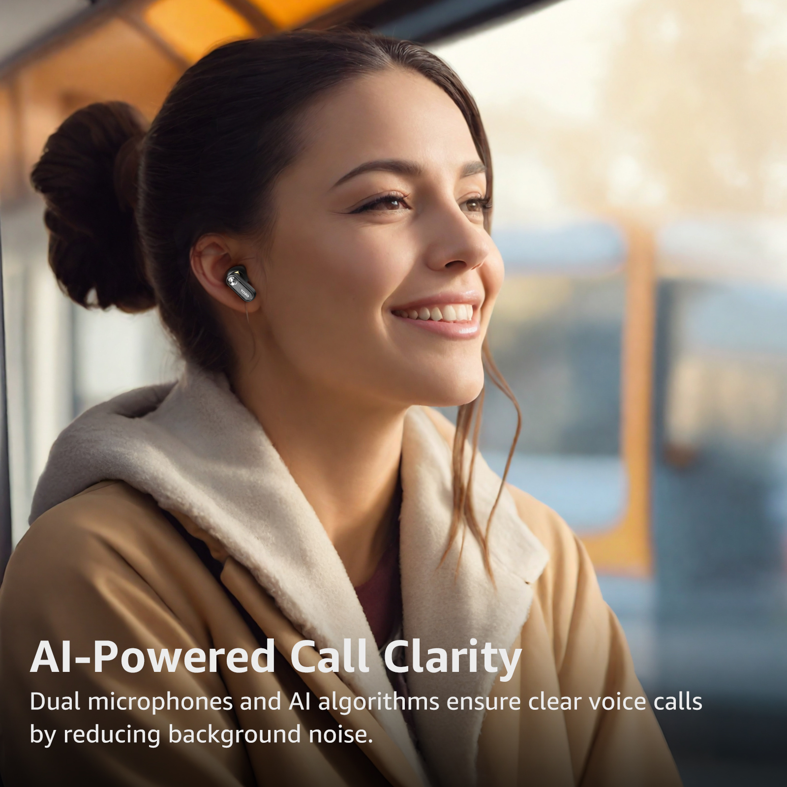 Tozo crystal pods trådlösa öronsnäckor med in-ear-funktion, bluetooth 5.4, dubbla mikrofoner, ai, tydliga samtal, transparent laddningsfodral