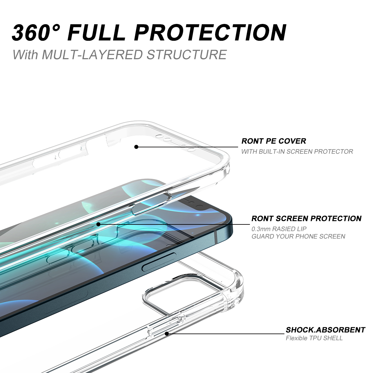 Funda transparente doble frontal + trasera de cuerpo completo 360 para iPhone 16 15 14 11 12 13 Pro Max Mini X XR XS 7 8Plus cubierta dura suave transparente