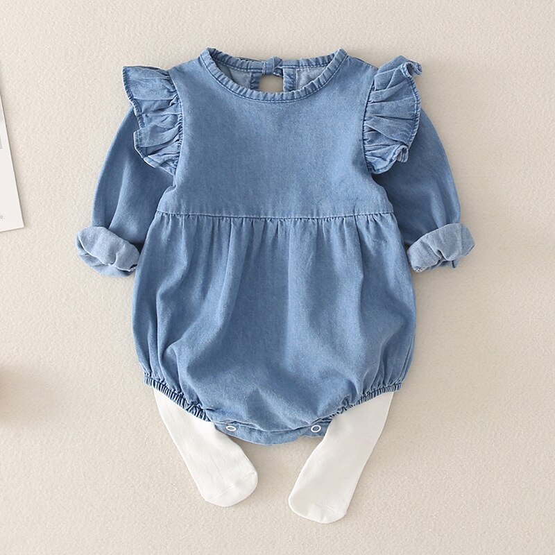 Lente Baby Meisje Denim Bodysuit Herfst Ins Stijl Klimmen Kleding Voor Jongen Lange Mouw Prinses Kleding Tweeling Pyjama 0-24M