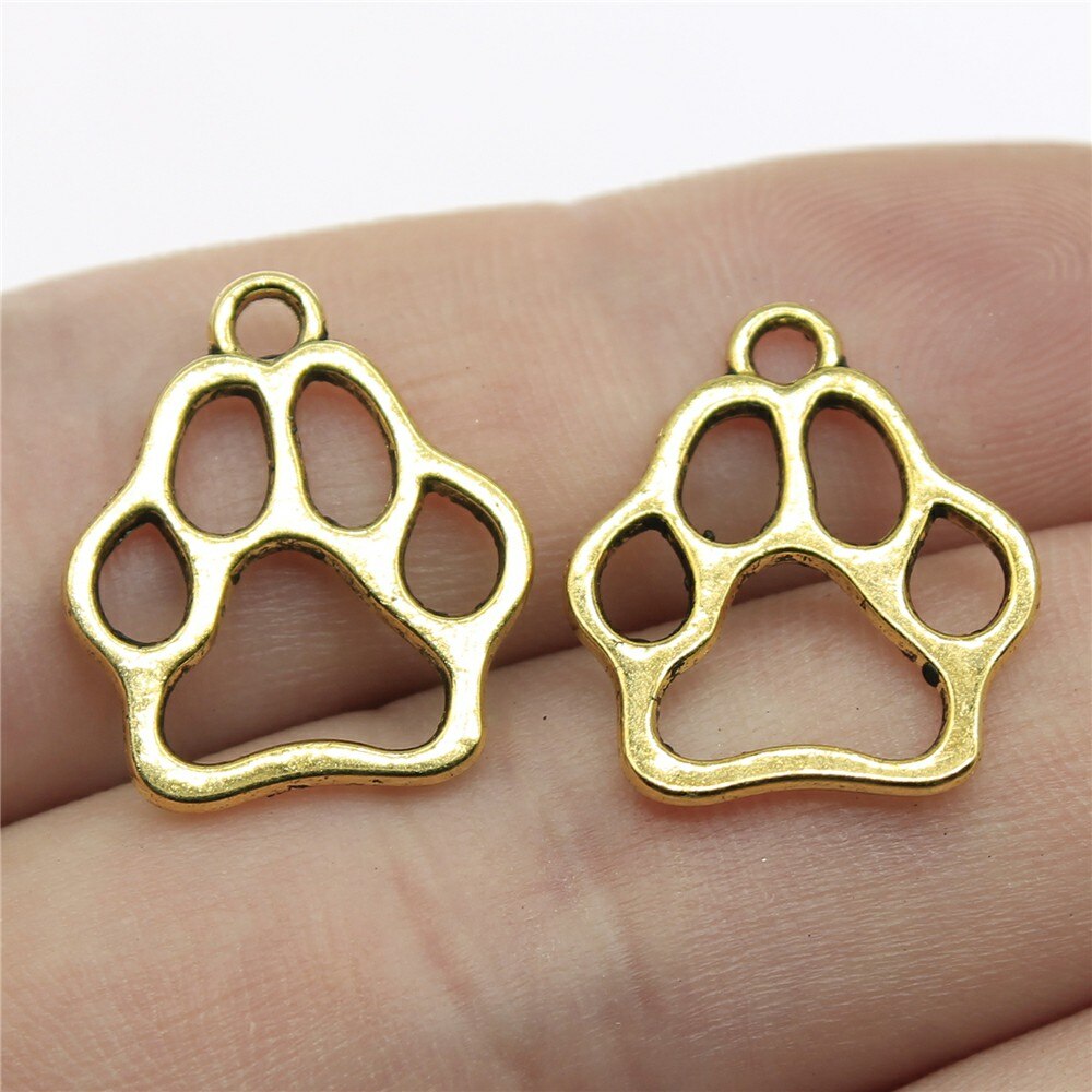 WYSIWYG 20pcs 19x17mm 3 Colors Antique Gold Antique Silver Color Antique Bronze Hollow Dog Paw Charms For Jewelry Making: Antique Gold Plated