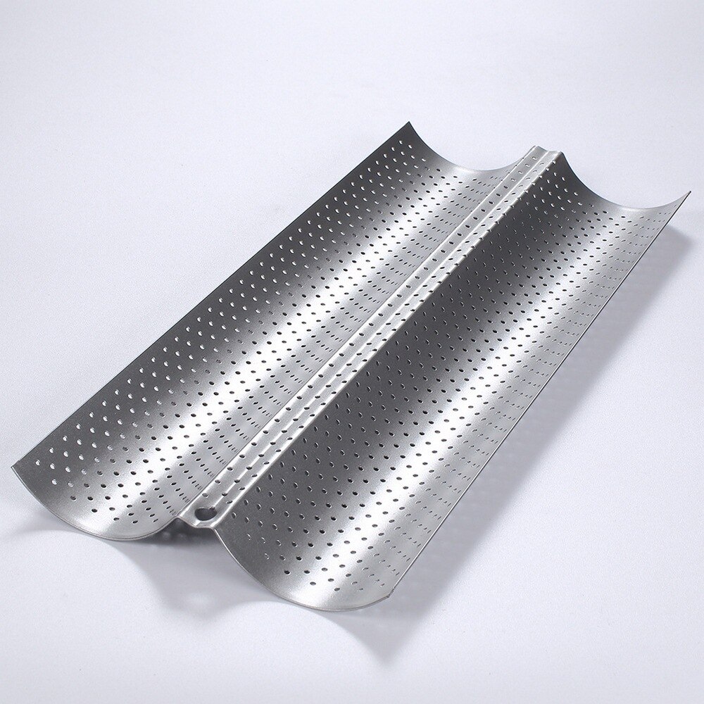 Bakplaat Wave Baguette Mould Bakken Pan Pad Koken Mat Oven Bakplaat Mat Mat Lange Stok Anti-aanbak Keuken Bakvormen gereedschap 5: 2 Groove Silver S