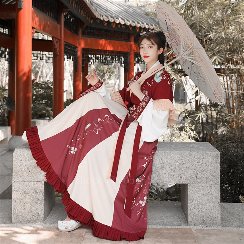 Disfraz chino de hadas ancestrales, vestido Hanfu, Péndulo de 6 metros para mujeres, bordado Retro de la dinastía Ming, traje de de princesa
