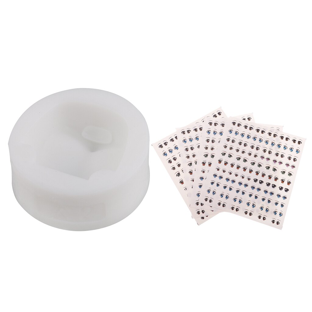 5 Sheets Cute Cartoon Eyes Stickers & 1 Piece Silicone Mini Lovely Doll Face Mould Push Press Mold Moulds for Polymer Clay 2#