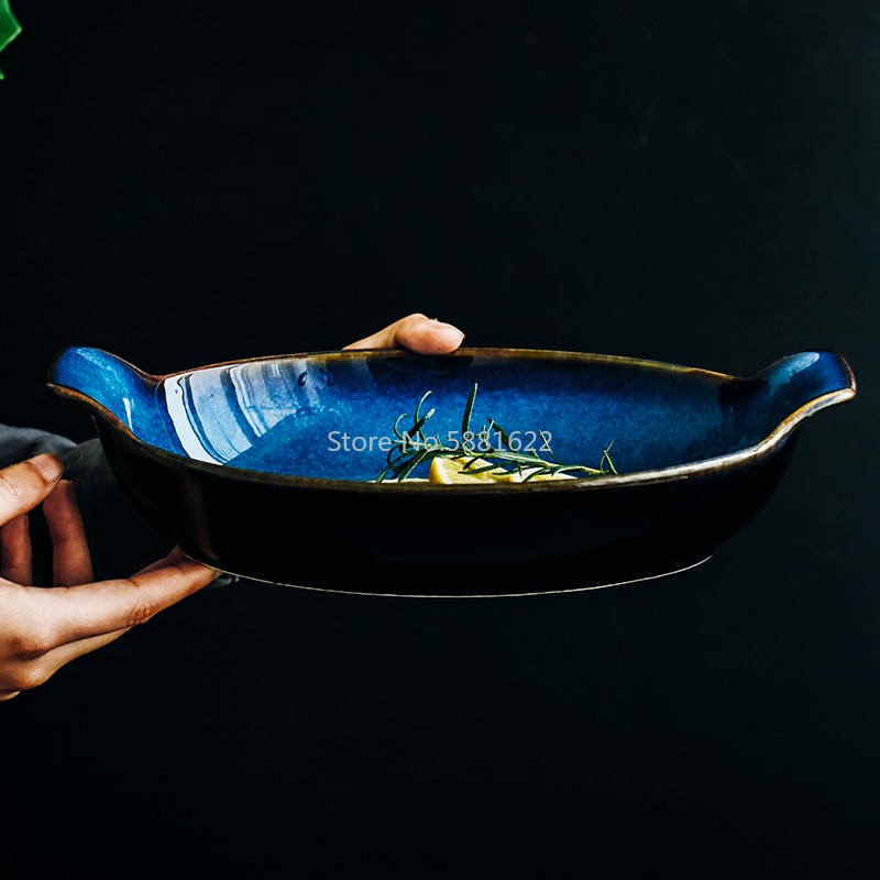 Nordisk stil ovn keramik binaural bageplade husholdningsfad bagning ris skål mikroovn skål personlighed dessert skål