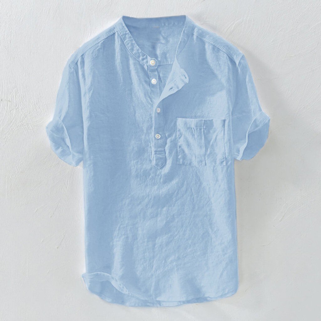 Jaycosin herre skjorte plus størrelse massiv hamp knap korte ærmer herre skjorter sommer bluse top skjorte herre camisa masculina 19 jul 9