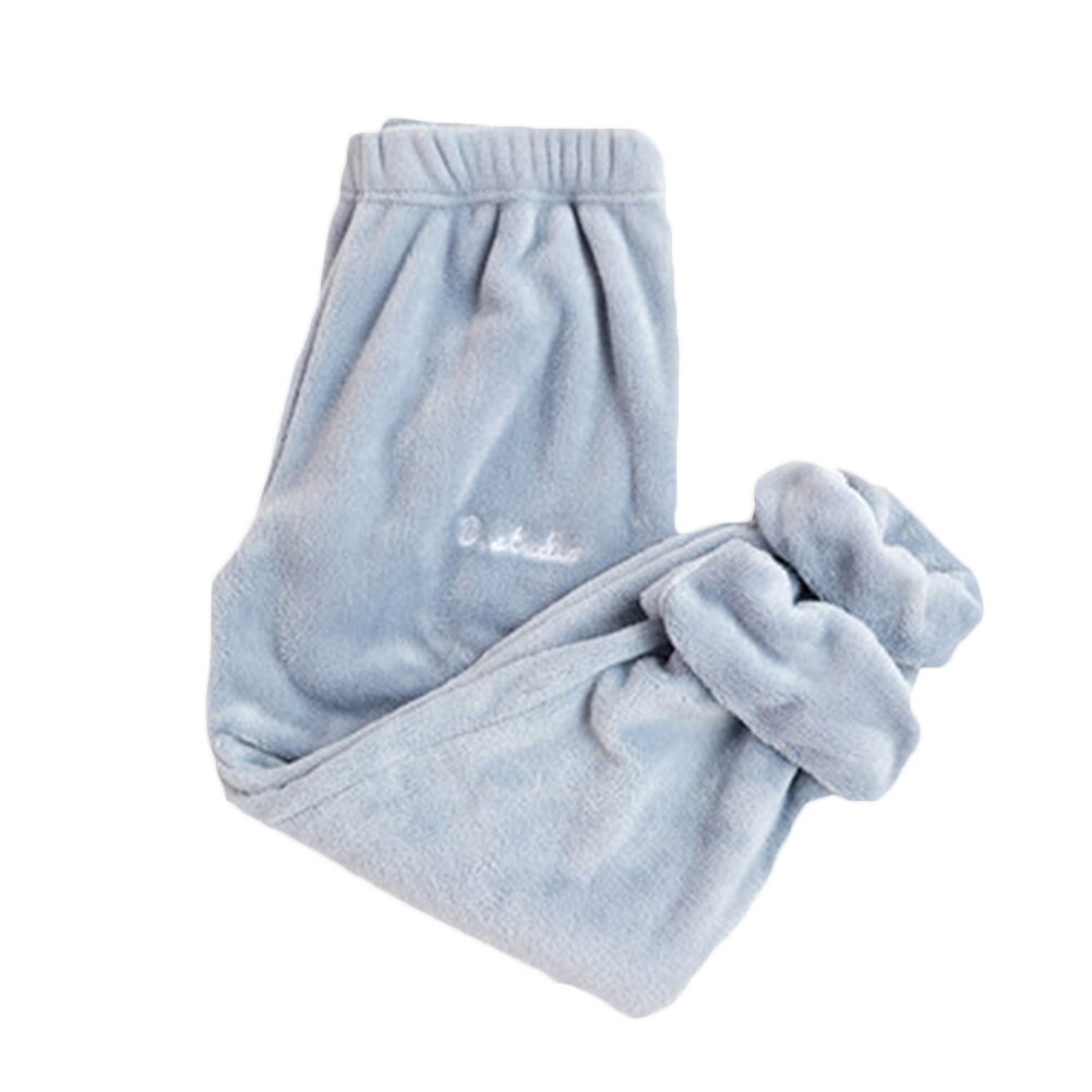 Leisure Lady Solid Color Elastic Waist Ankle Tie Warm Fleece Pajama Pants Trousers