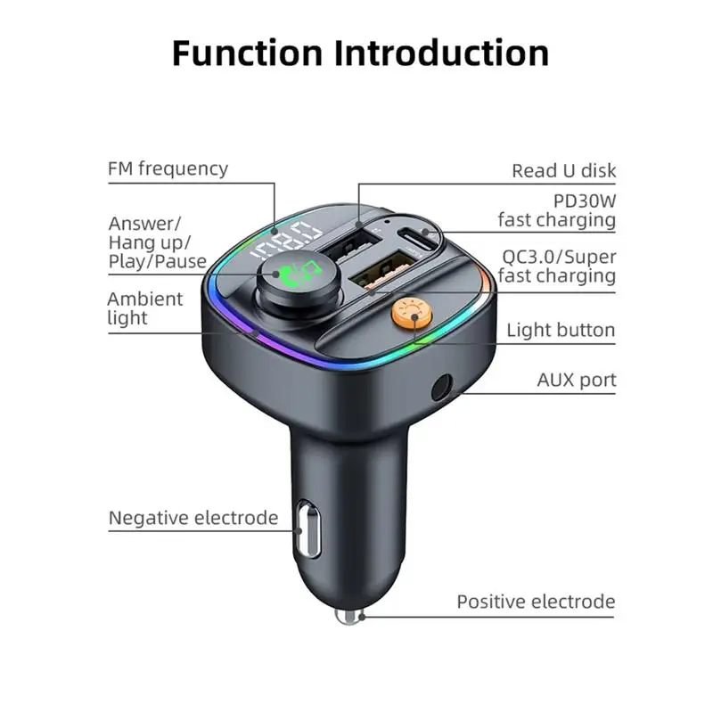 Xiaomi-transmisor FM Bluetooth 5,3, modulador de Radio auxiliar manos libres para coche, reproductor MP3 con adaptador de carga rápida, accesorios para automóvil