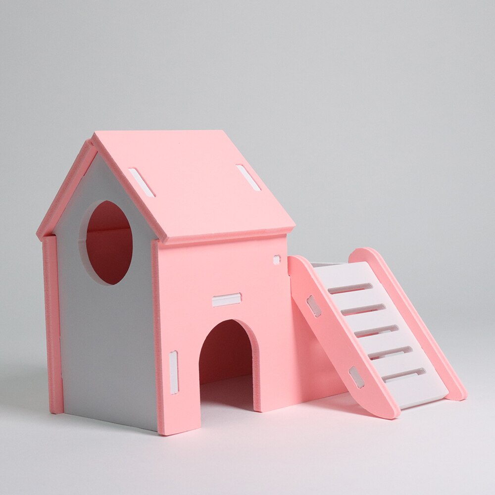 Non-toxic Pet Hamster Wooden House Small Mouse Nest Houses With Staircase Small Animal Living Home Pets Nest: G