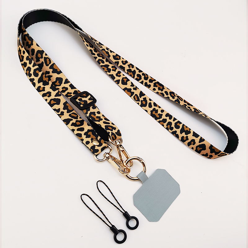 Leopard Print Crossbody Smycz do telefonu komórkowego Pasek na szyję Smycze do telefonu komórkowego Łańcuszek z uniwersalną uszczelką do wszystkich etui na telefon: Srebrny/szary