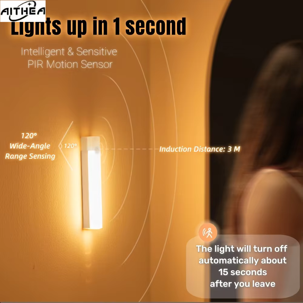 Rechargeable Motion Sensor LED Bar Light Induction Night Light Portable Lamp for Kitchen Cabinet Bedside Bathroom Mirror Light