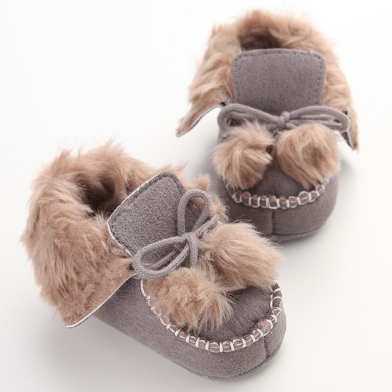 Solid Kinder Knöchel Schnee Stiefel Weihnachten Winter Baby Pom Pom Pelz Stiefel Jungen Mädchen Warme Schuhe Plus baumwolle: Grau / 12