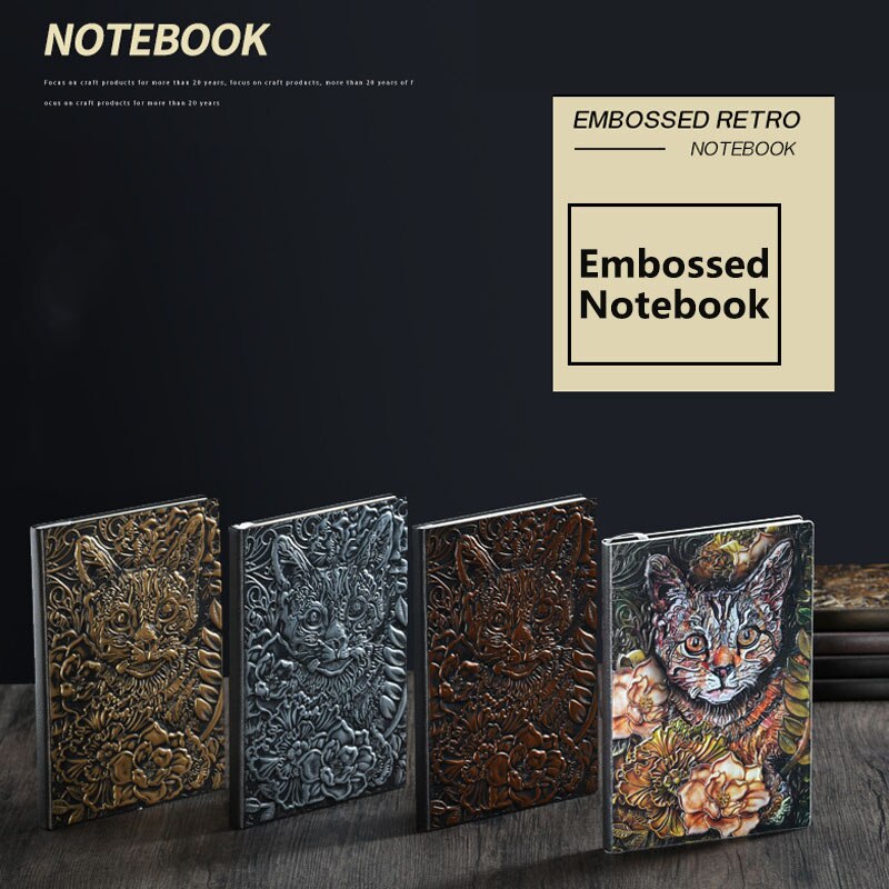 Retro Embossed Cat Face A5 Notebooks and Journls 2022 Diary Travel Diary Planner School Book Journaling Stationery