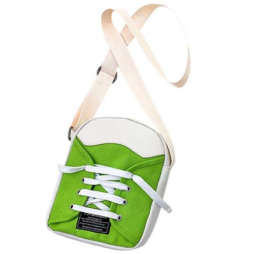 Women Canvas Bag Japan Style Girl Small Shoulder Bags Stylish Lacing up Shoe Large Capacity Zip Crossbody Shoulder Bag Pouch: Green