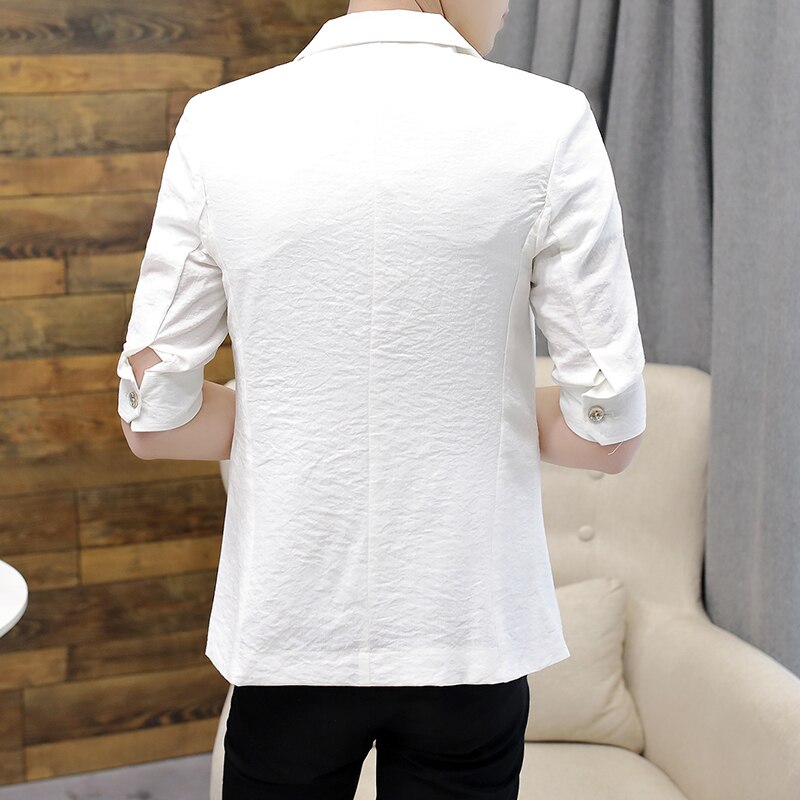 Hør herre blazer jakke sommer halværmet solid jakkesæt jakke casual business slim hvid blazer herre frakke ropa de hombre