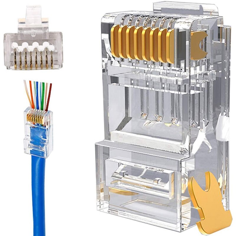 RJ45 Crimp Tool Kit with 50 Pieces Cat6A Pass Through Connectors