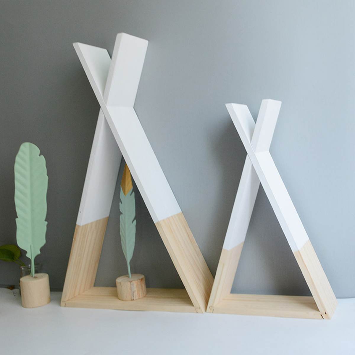 Vitrina de madera con marco triangular de pared, soportes de almacenamiento, estantes, decoración para sala de estar, dormitorio, niños, estante de almacenamiento en habitación