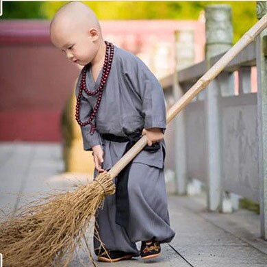 Ropa de monje pequeño para niños, traje Tang de templo Shaolin, batas de algodón y lino para bebé, uniforme de Kung Fu de rendimiento: clothes with beads / 110