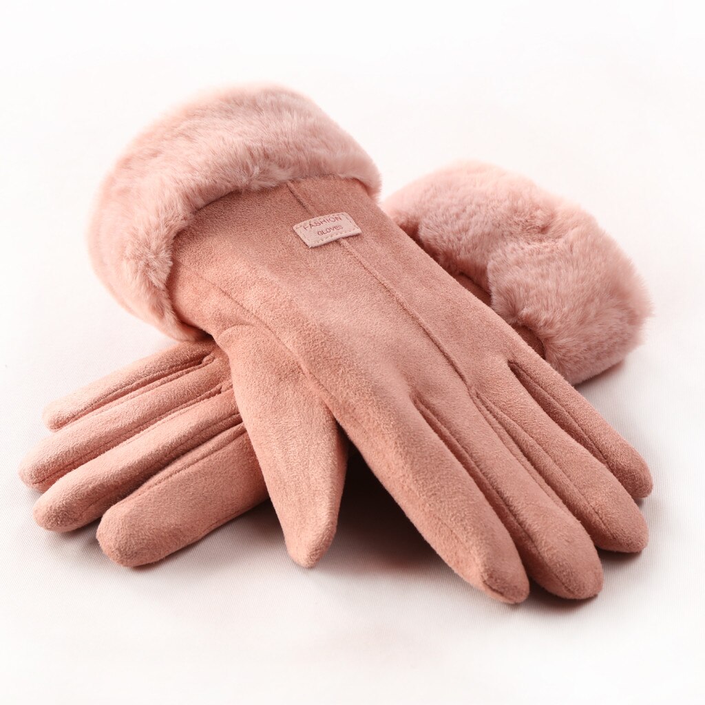 Women Winter Gloves Ladies Girls Outdoor Heat Full Finger Lined Driving Glove Fur Mittens guantes mujer перчатки женские#T2: C