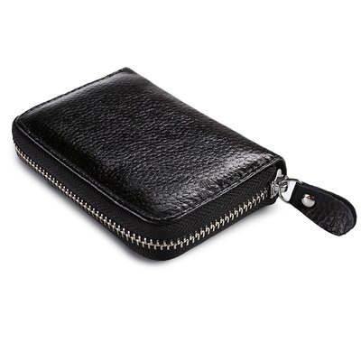 WESTCREEK Brand Women Zipper Card Holder Split Leather Cardholder Bags Credit Card Wallet for Credit Cards: Black