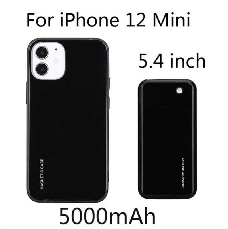 Draadloos Opladen Batterij Case Voor Iphone 12 Pro Max Power Bank Case Magnetische Opladen Case Voor Iphone 12 Mini Batterij cover: Black For 12 mini