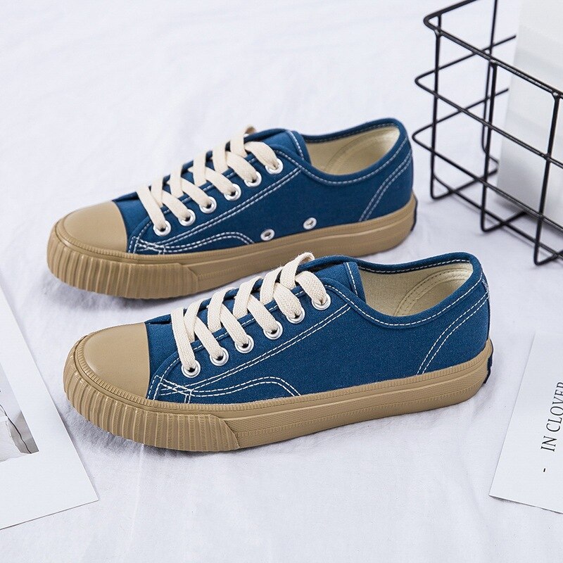 Qwedf vulcanize zomersneakers dames sneakers leren canvas schoenen klassieke tennisschoenen voor vrouwen casual katoenen schoenen dames  d3-20: Blauw / 5