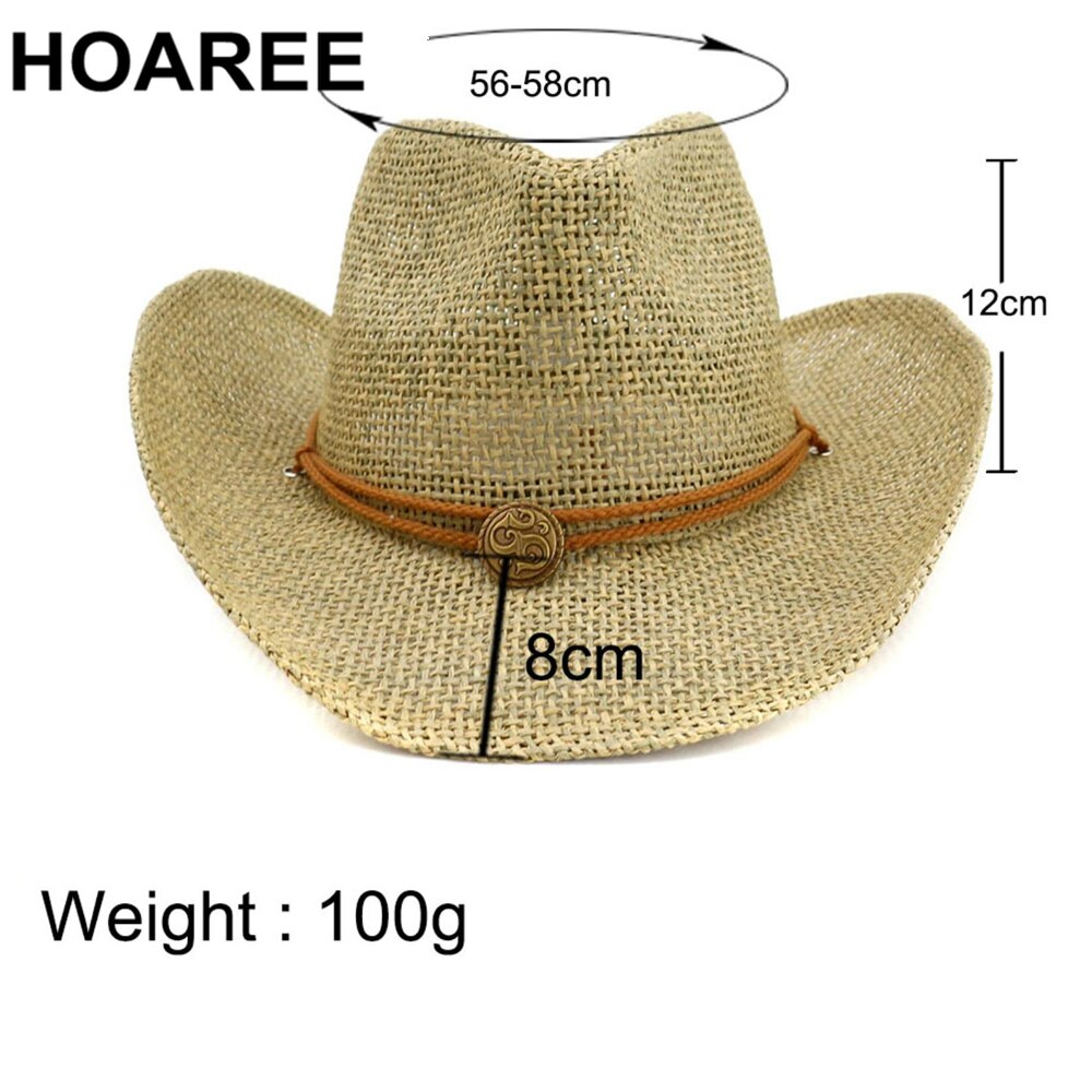 HOAREE 2022 Cowboy Hat Womens Sun Hat Female Vintage Ladies Straw Hat Western Cowgirl Women Summer Hat