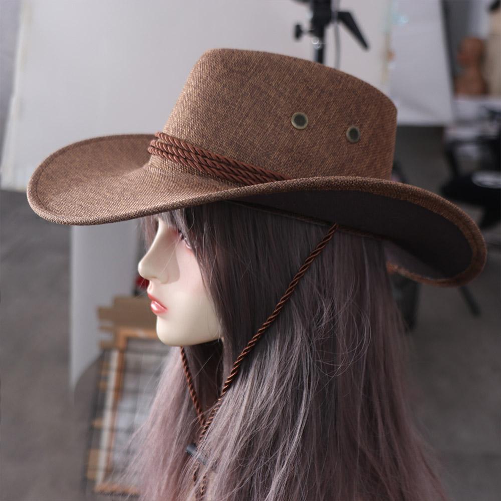 Linen Western Cowboy Hat Beach Cap Climbing Hat Summer Sun Hat Outdoor Visor Cap Cycling Cap Beach Sunscreen Cap Summer