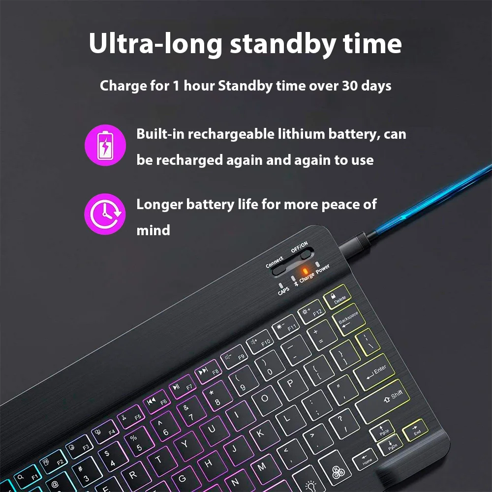 Bluetooth-toetsenbord voor tablet Android IOS Windows Draadloos muistoetsenbord Bluetooth-compatibel toetsenbord met regenboogverlichting voor iPad