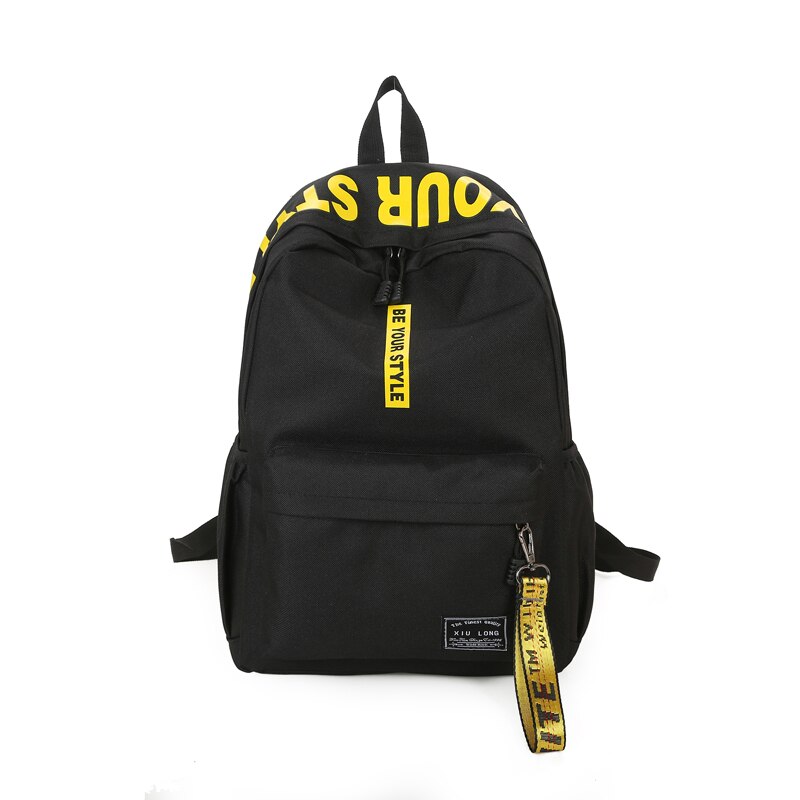 UOSC Black Women Backpack Female Nylon Teens Men Schoolbag Casual Style Student School Bags For Teenage Girls Back Pack Solid: Blackyellow