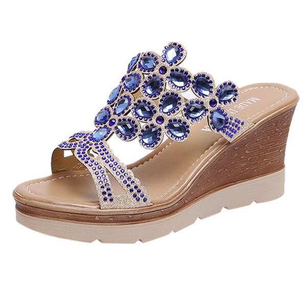 B Sagace Wiggen Schoenen Vrouwen Zomer Peep Toe Ademend Strand Sandalen Strass Slip-On Wedges Schoenen Sandalen Mujer: Blue / 40