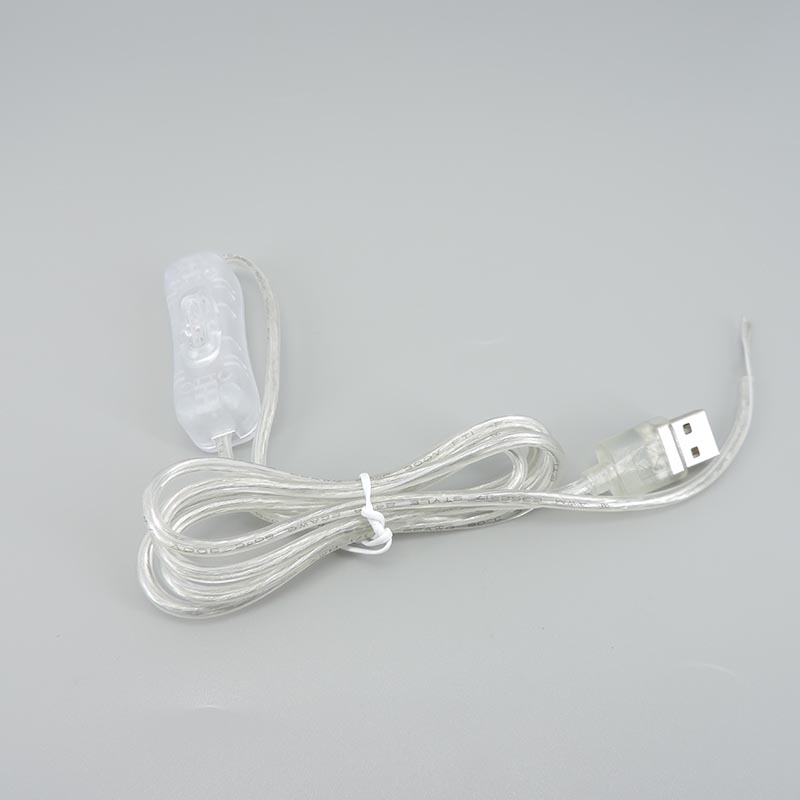 Cable USB de CC de 5-12V, fuente de alimentación transparente de 2M, 22AWG, Conector de botón de interruptor macho y hembra, Cable de extensión