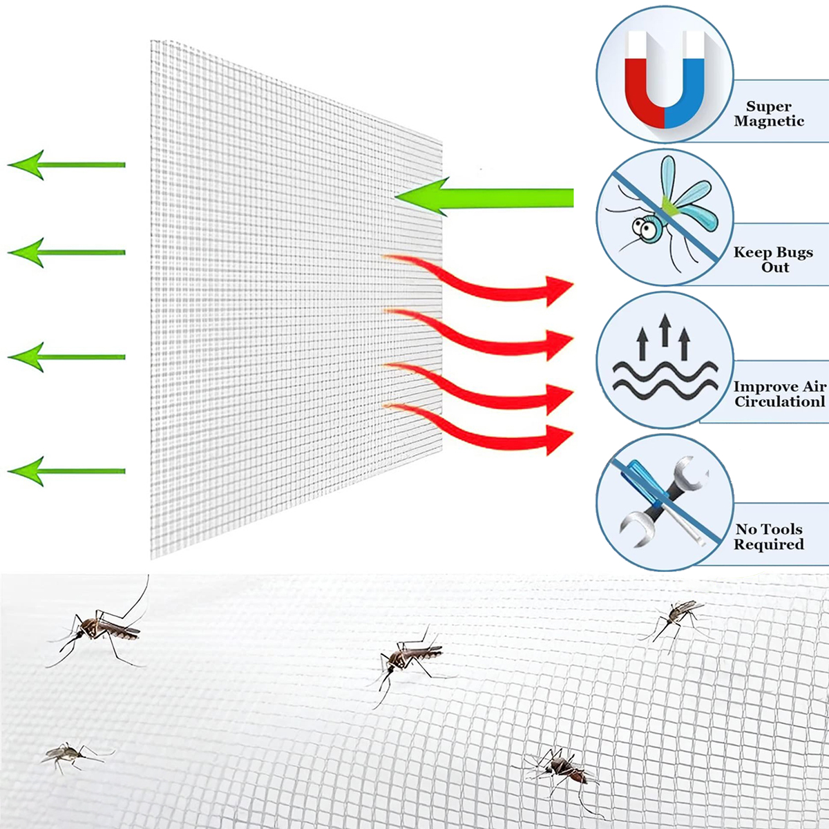 Magnetic Window Screen, Screen Door Mesh Window Screen Curtain, Magnetic Closing Door Screen to Keep Bugs Out, Black