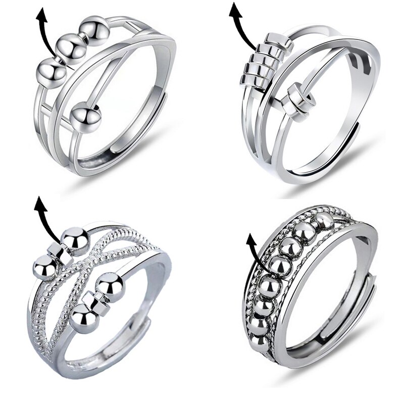 Spinner Angst Ring Voor Mannen Vrouwen Tieners Fidget Ring Opening Goth Spiraal Draaien Ring Kraal Sieraden Paar Ringen 2022 Trend