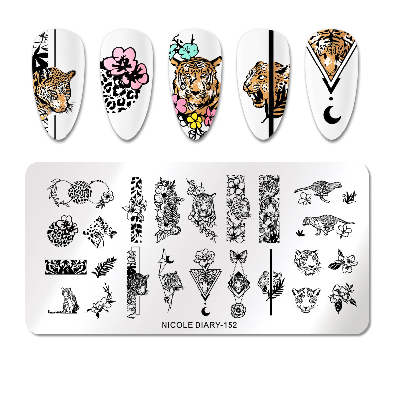 NICOLE DIARY Leopard Butterfly Nail Stamping Plates Tiger Nail Art Stamp Templates Stencils Flower Print Stamping Tool: 152