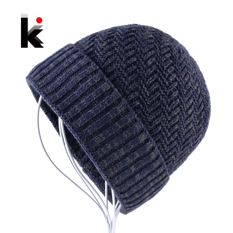Men's Knitted Wool Skullies Winter Knitting Beanies Hat For Men Double Layer Warm Bonnet Caps Boy Thick Skis Bone Touca Inverno