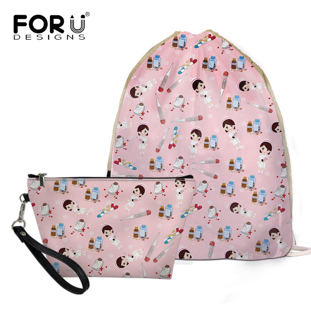 FORUDESIGNS Women’s Drawstring Bag Sets Nurse Girls Woman Foldable School Girls Cloth Backpack Small Shoes Pack: BLG3645Z3Z8