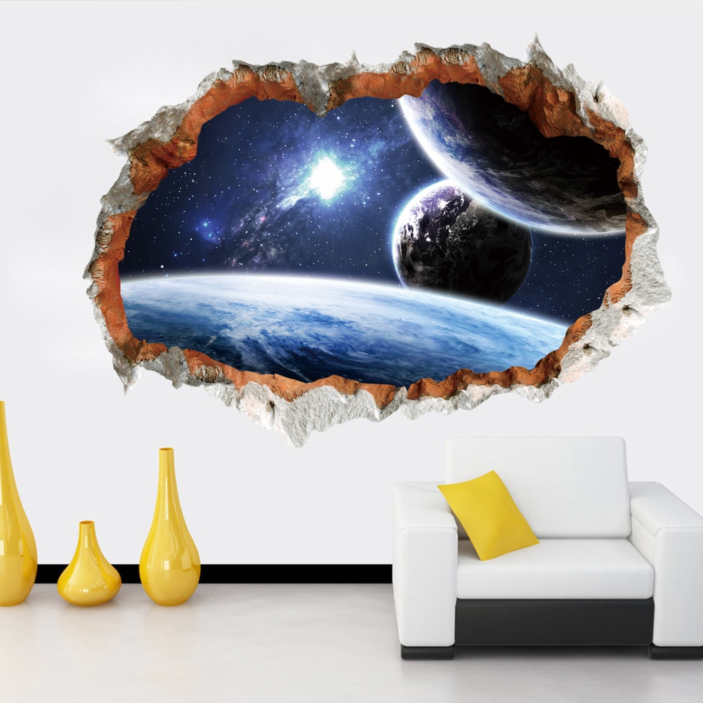 Autocollants muraux étoiles et galaxie de l'espace, Stickers muraux 3D brisés et vifs, affiche murale pour pépinière, salon, chambre à coucher, décoration de maison