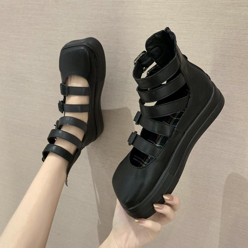 Dam pump gothic skor fotled hög chunky klack plattform punk creepers skor kvinnligt spänne bekvämt