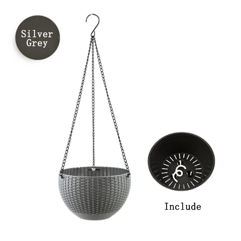 Resin Hanging plant Pots Basket Plant Hang Plant Flower pot Hanger Outdoor Hanging Pot Holder Basket for wall decoration garden: Gray with liner