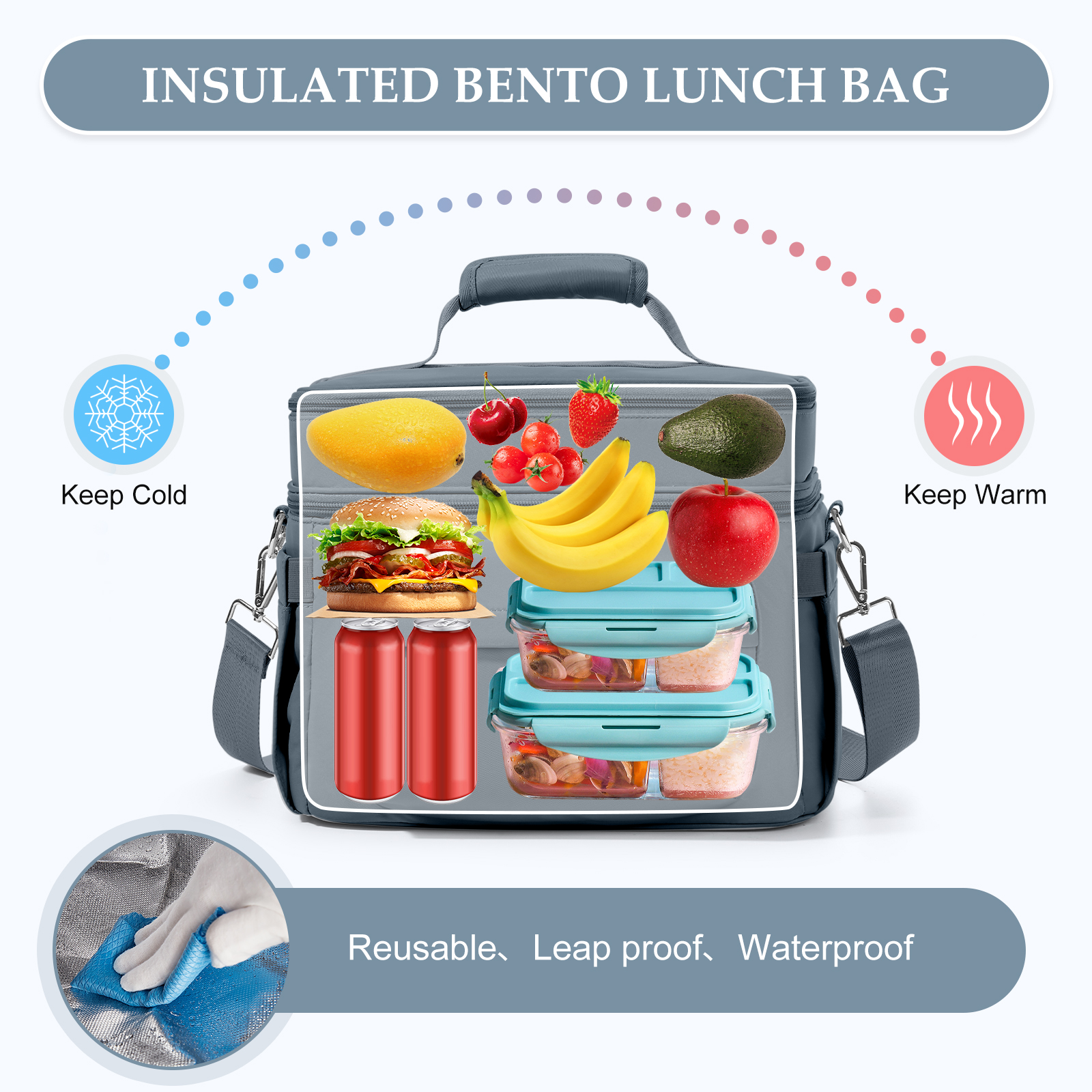 Grote Capaciteit Handheld Met Schouderriem Finsulated Lunchtas Voor Vrouwen, Student Verdikte Waterdichte Geïsoleerde Lunchbox Tas