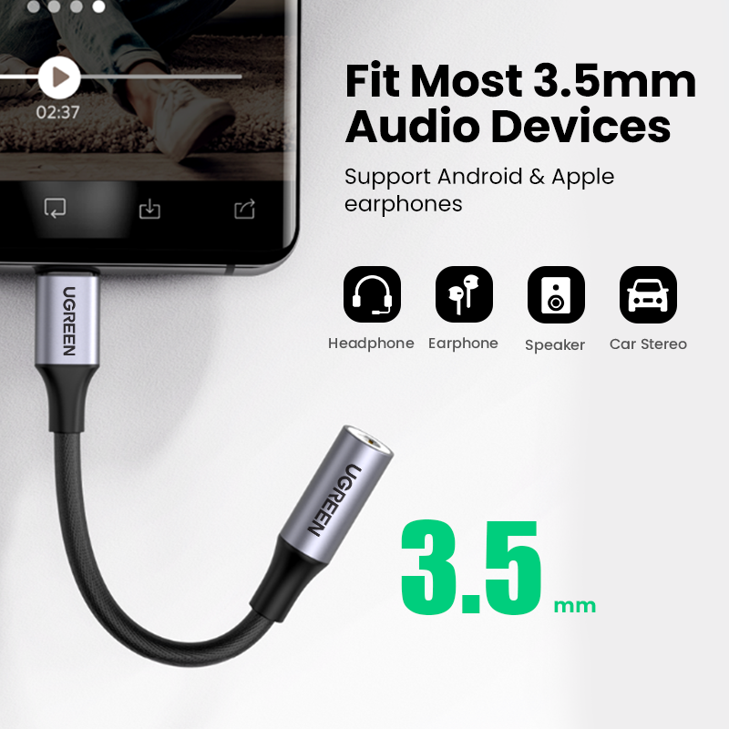 UGREEN-Cable USB tipo C a 3,5mm para auriculares, adaptador de Audio para Xiaomi Mi10, HUAWEI P30, Oneplus 9