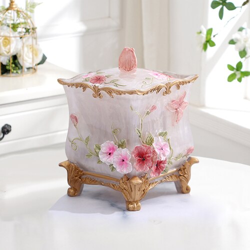 Caixa de resina para cotonetes, decoração criativa europeia para casa, caixa de armazenamento de móveis para casa: f